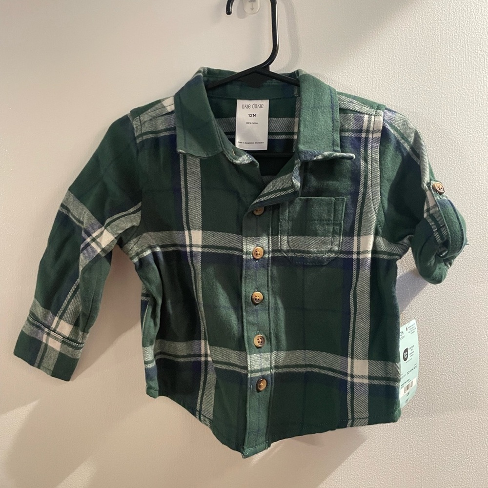 Okie Dokie Green and Blue Button Down Shirt